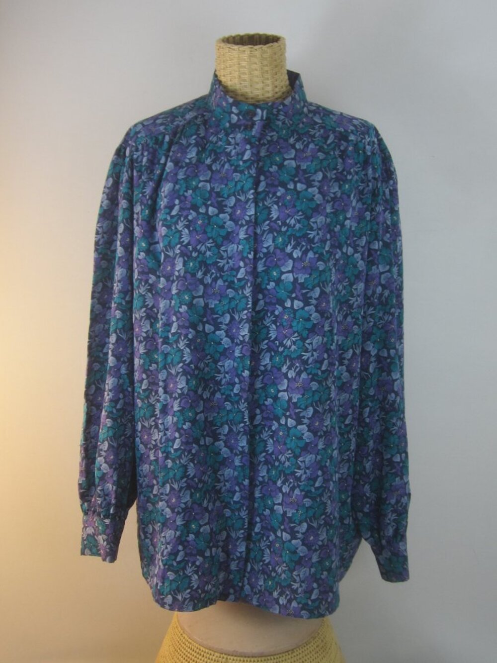 Vtg Pendletion Women Plus 20W Teal Blue Purple Floral LS Blouse Shirt  Cottage